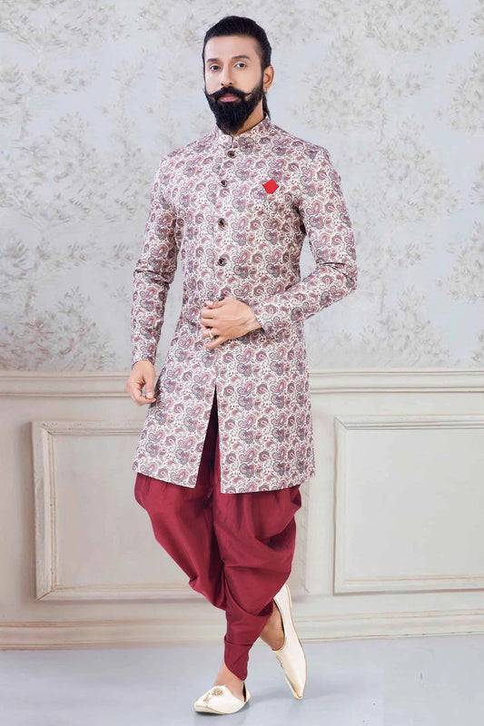 Multicolour Colour Jacquard Festival Wear Dhoti Sherwani SH1130006