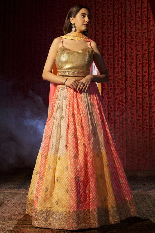 Multicolour Colour Semi Stitched Organza Lehenga Choli LC1080894