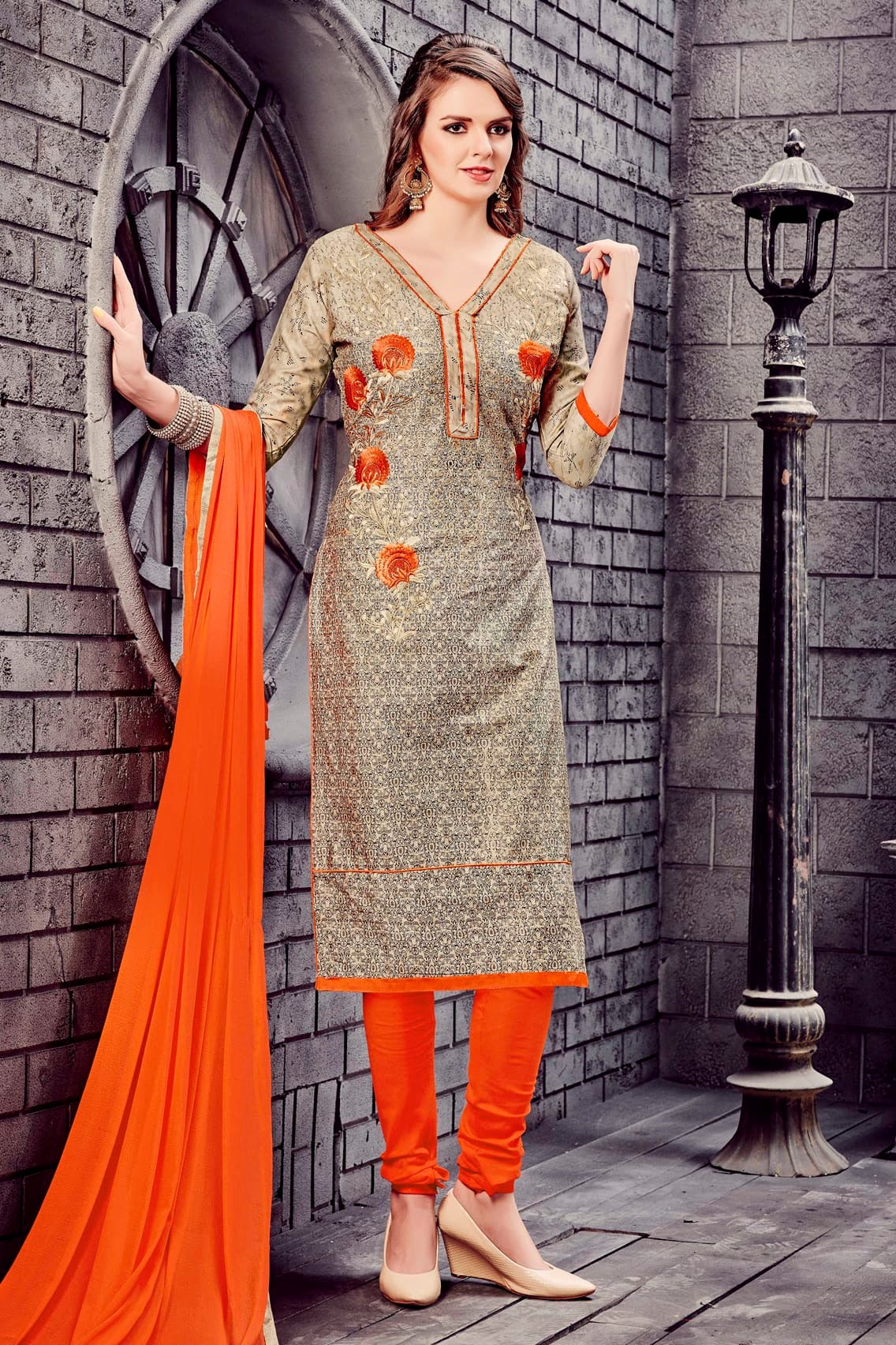 Multicolour Colour Unstitched Glaze Cotton Churidar Suit US1161112