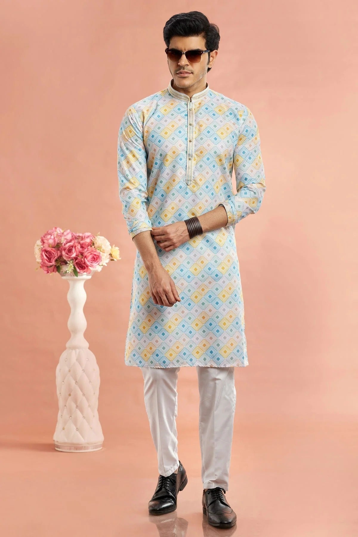 Multicolour Cotton Thread Work Kurta Pajama KP1230178 A