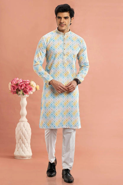 Multicolour Cotton Thread Work Kurta Pajama KP1230178