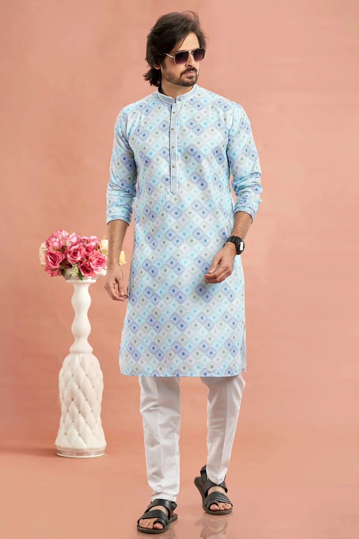 Multicolour Cotton Thread Work Kurta Pajama KP1230179 A