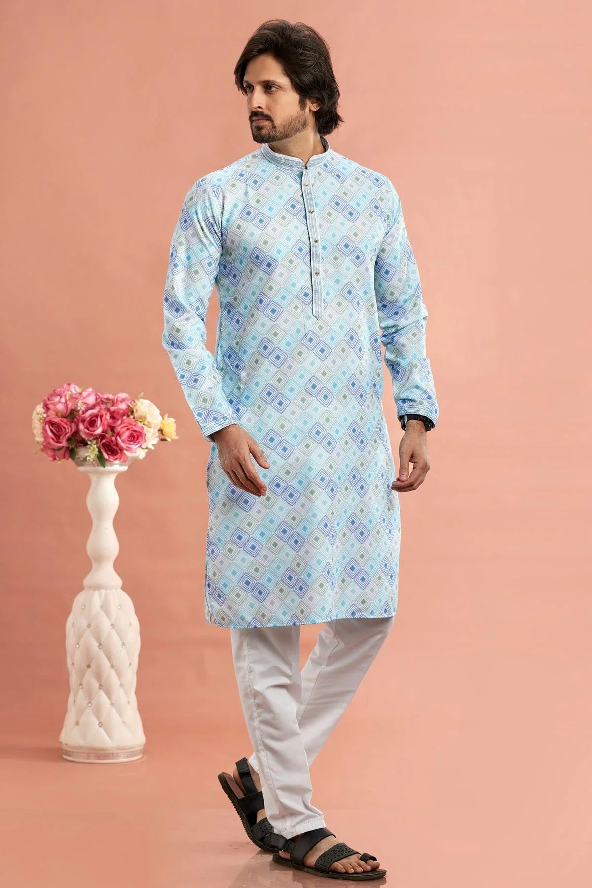 Multicolour Cotton Thread Work Kurta Pajama KP1230179