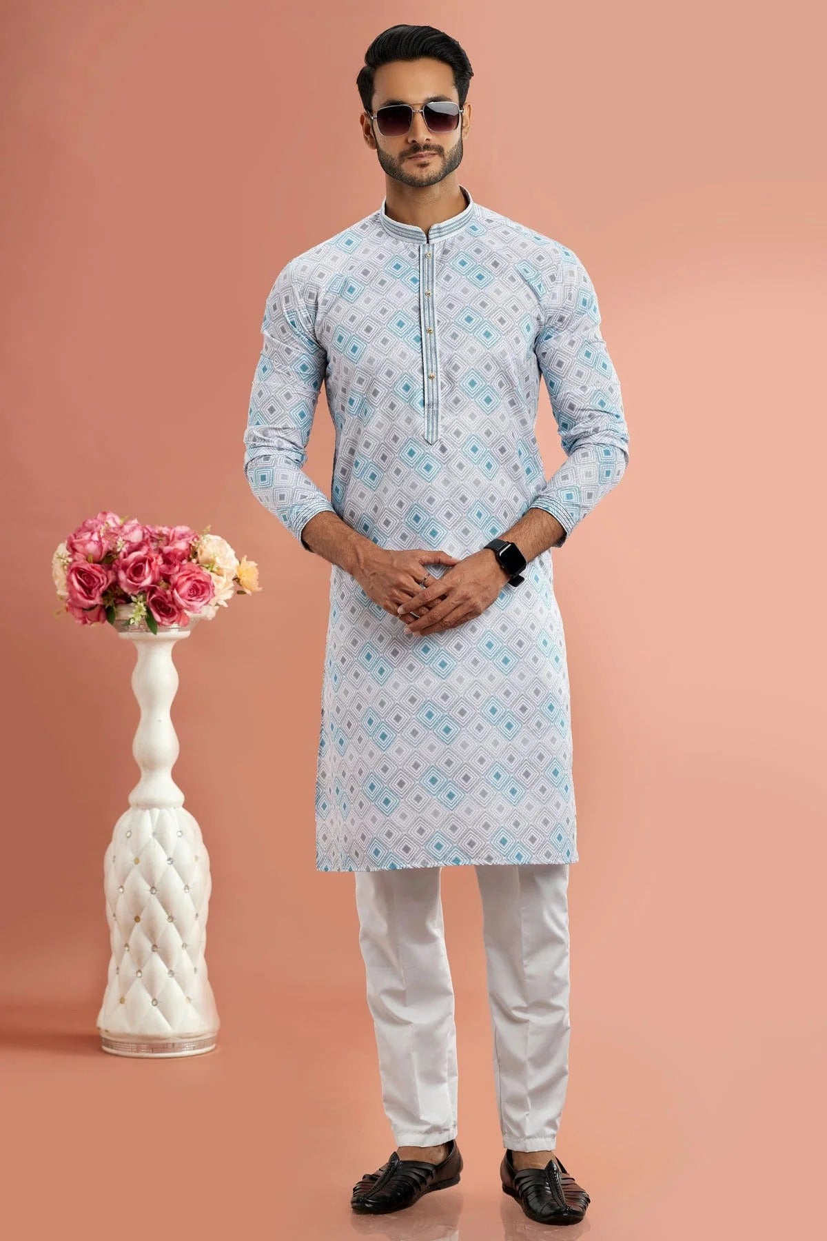 Multicolour Cotton Thread Work Kurta Pajama KP1230180 A
