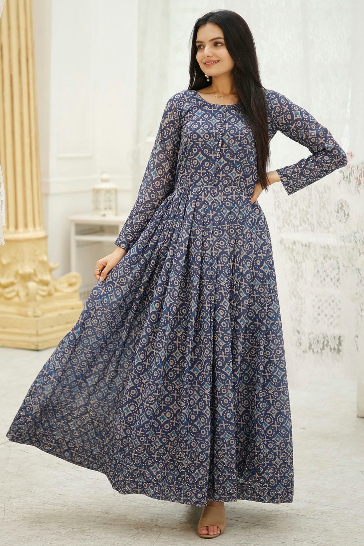 Multicolour Faux Georgette Stitched Gown GW1112342