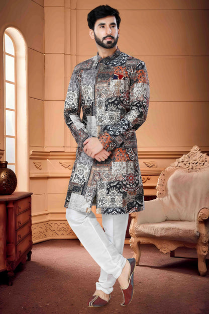 Multicolour Indo Western In Satin Fabric SH1130125