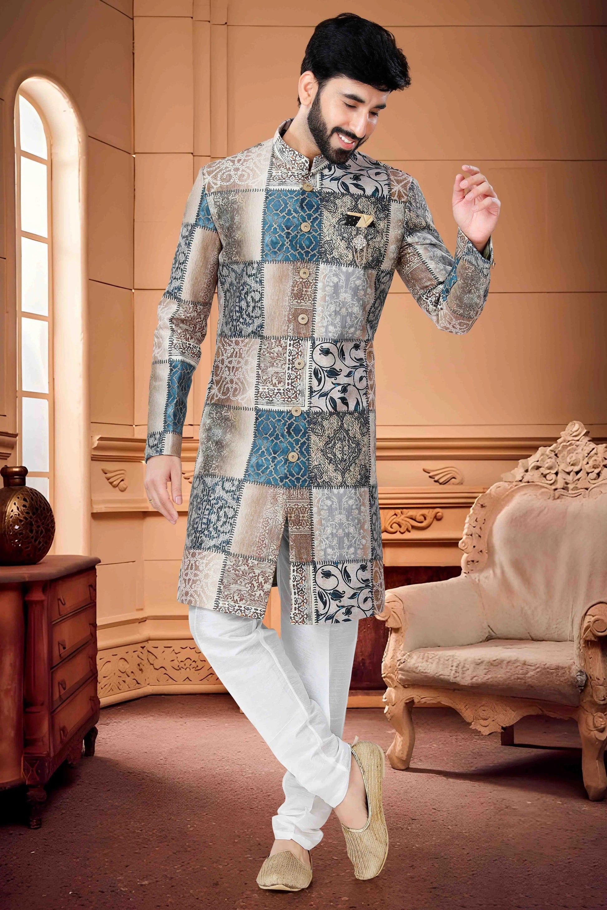 Multicolour Indo Western In Satin Fabric SH1130126