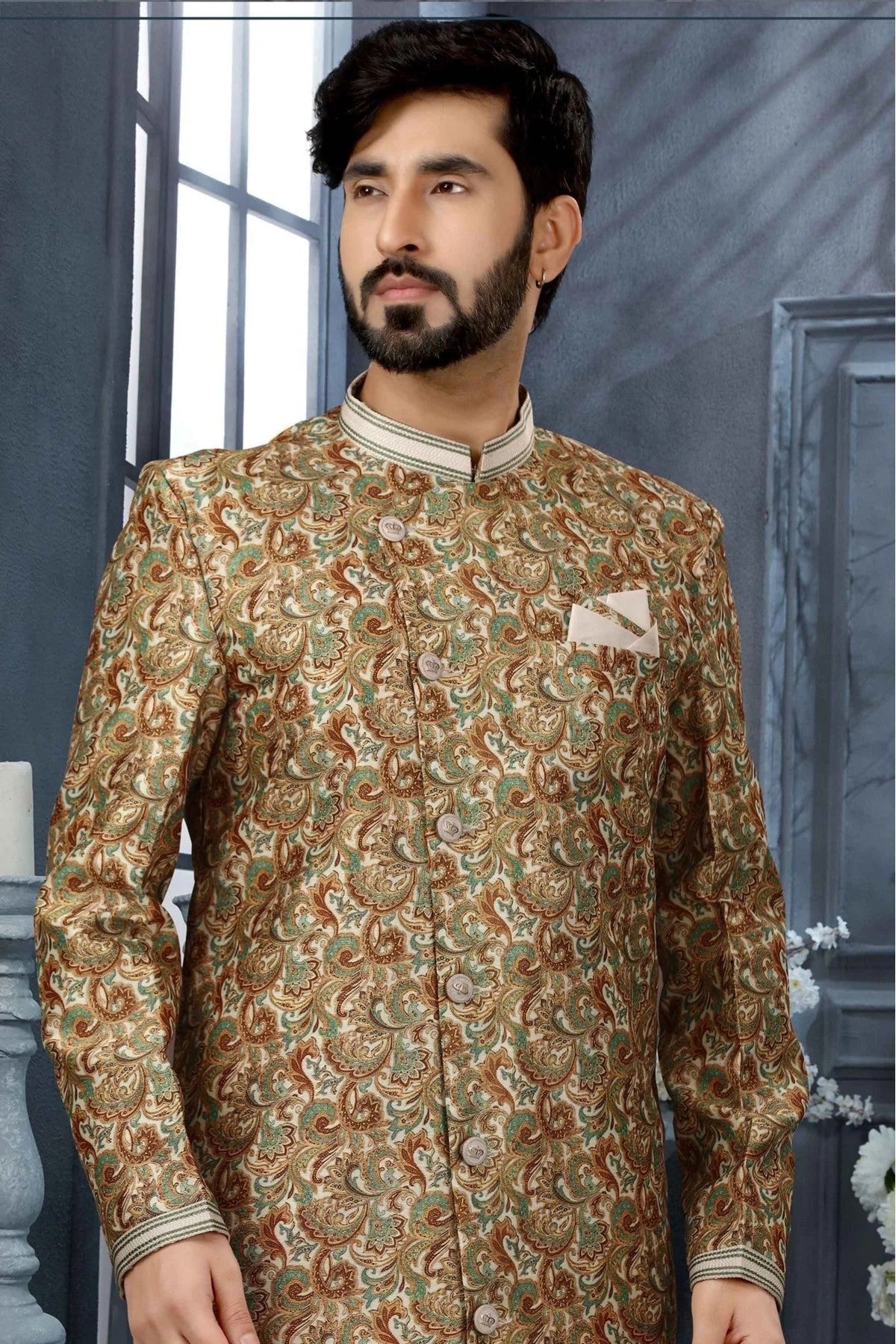 Multicolour Jacquard Digital Print Sherwani SH1040327 A
