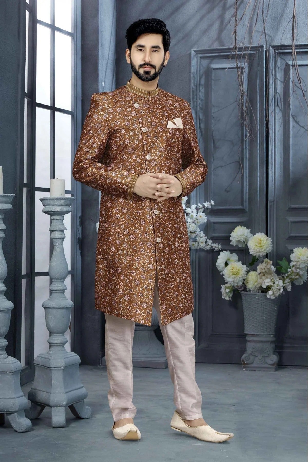 Multicolour Jacquard Digital Print Sherwani SH1040335