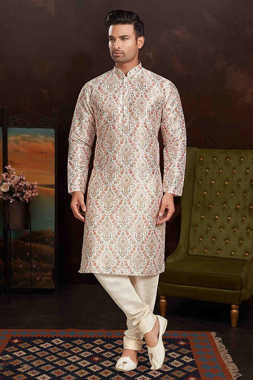 Multicolour Kurta Pajama In Malai Silk KP1210151