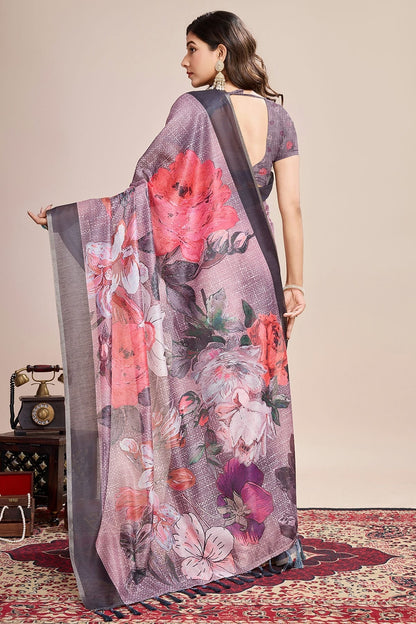 Multicolour Linen Printed Saree SD1111809 A