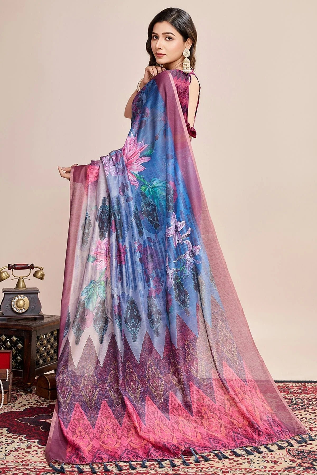 Multicolour Linen Printed Saree SD1111812 A
