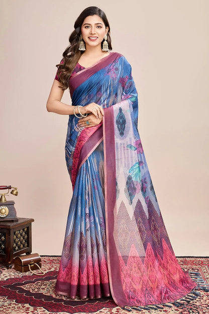 Multicolour Linen Printed Saree SD1111812