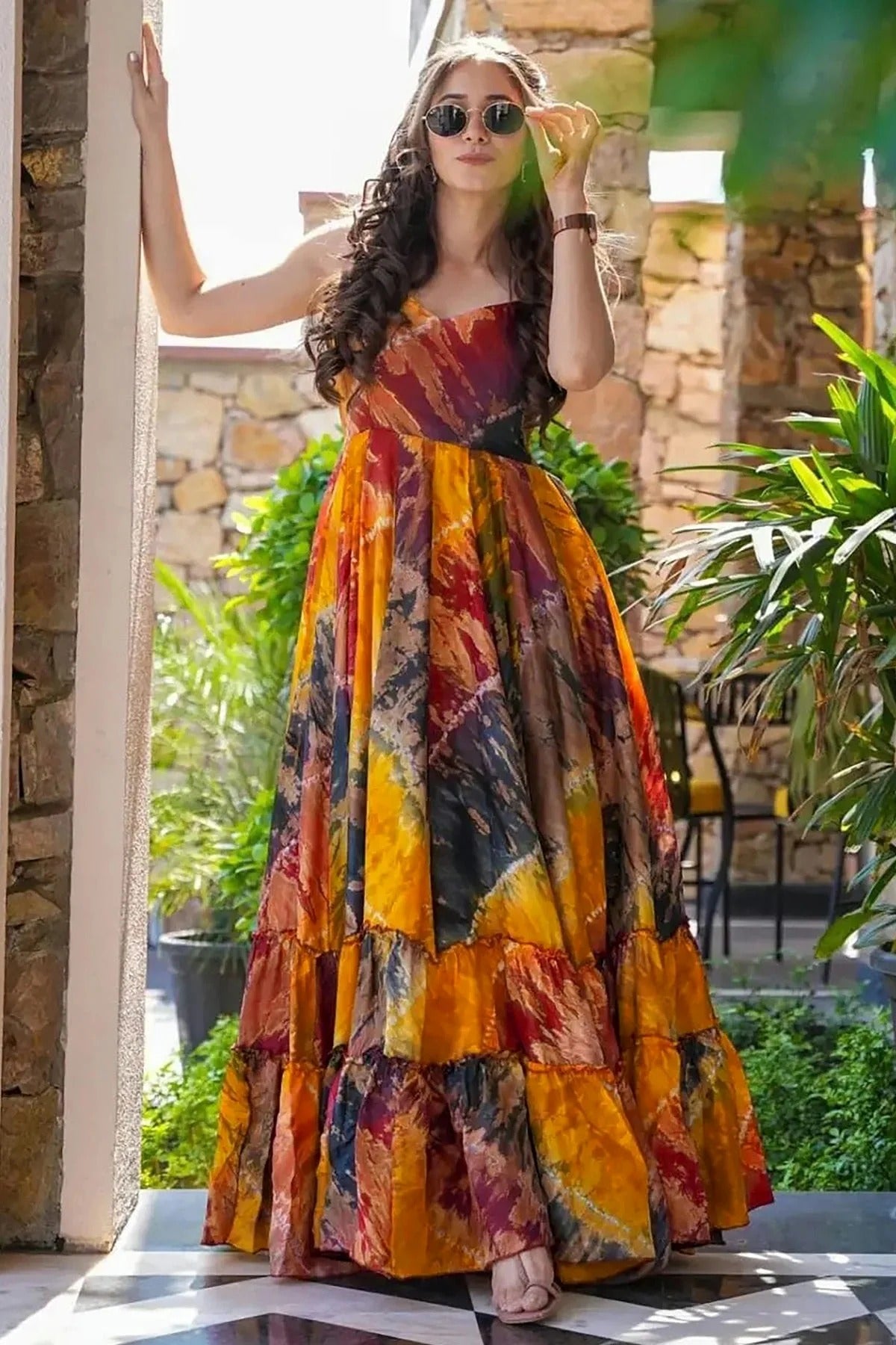Multicolour Rayon Stitched Gown GW1112308 B