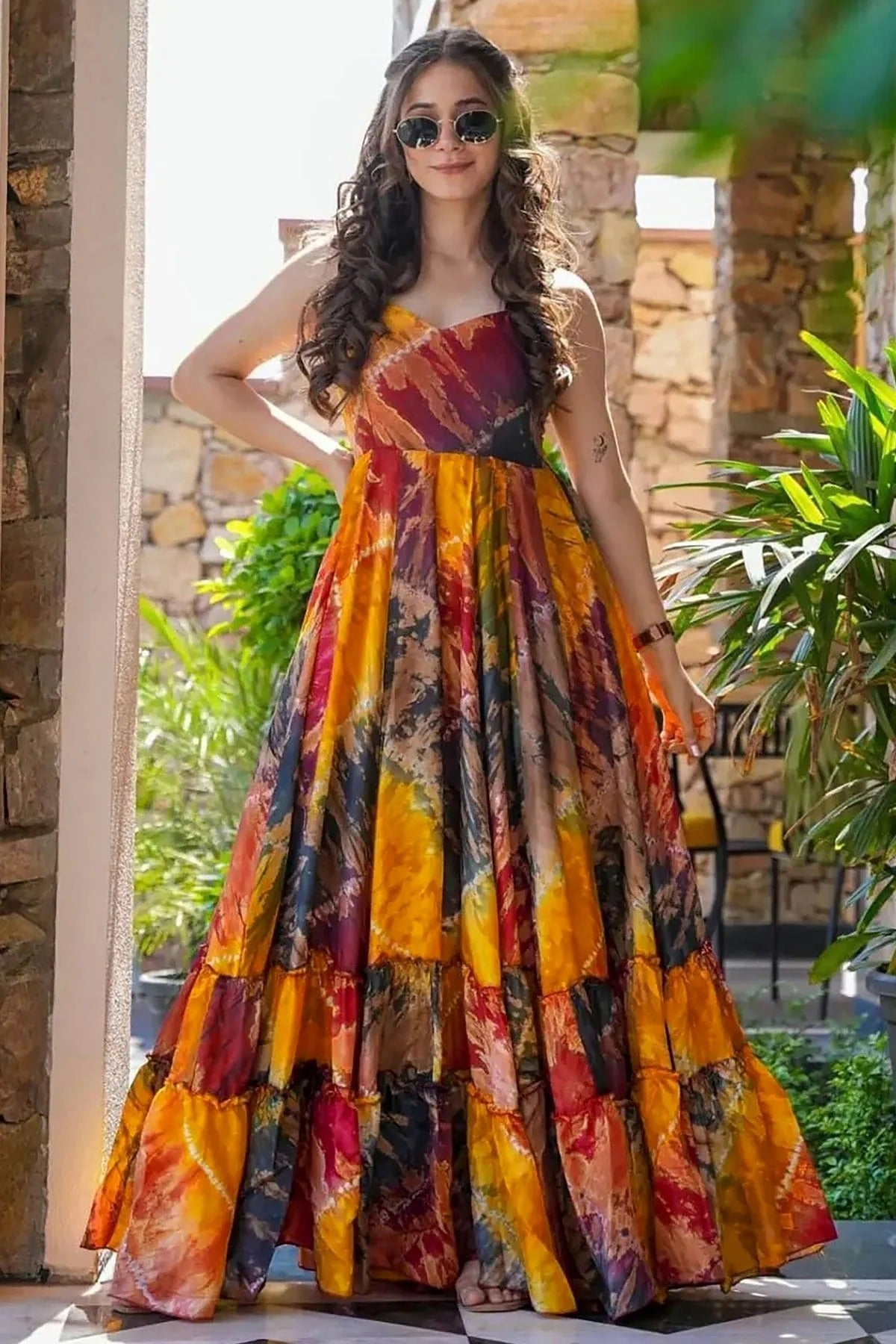 Multicolour Rayon Stitched Gown GW1112308