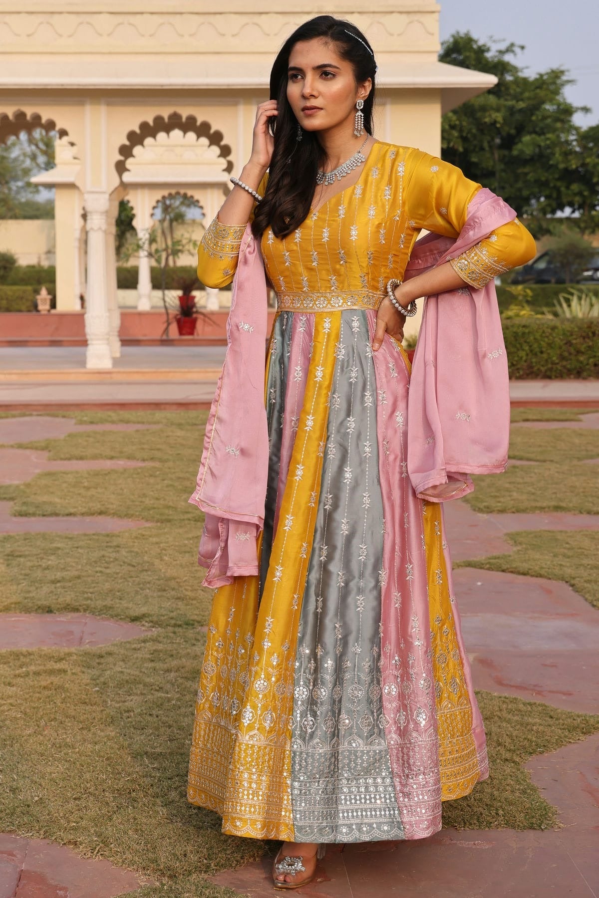 Multicolour Semi Stitched Rangoli Silk Anarkali Suit SM1170029 A
