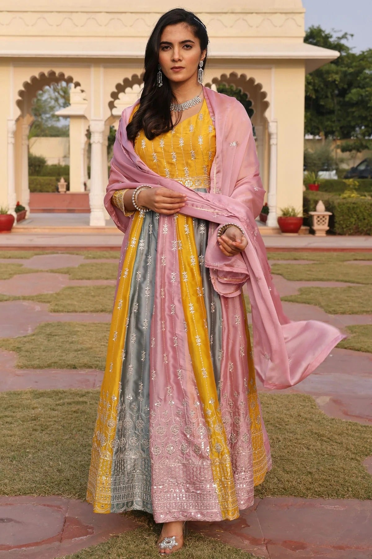 Multicolour Semi Stitched Rangoli Silk Anarkali Suit SM1170029