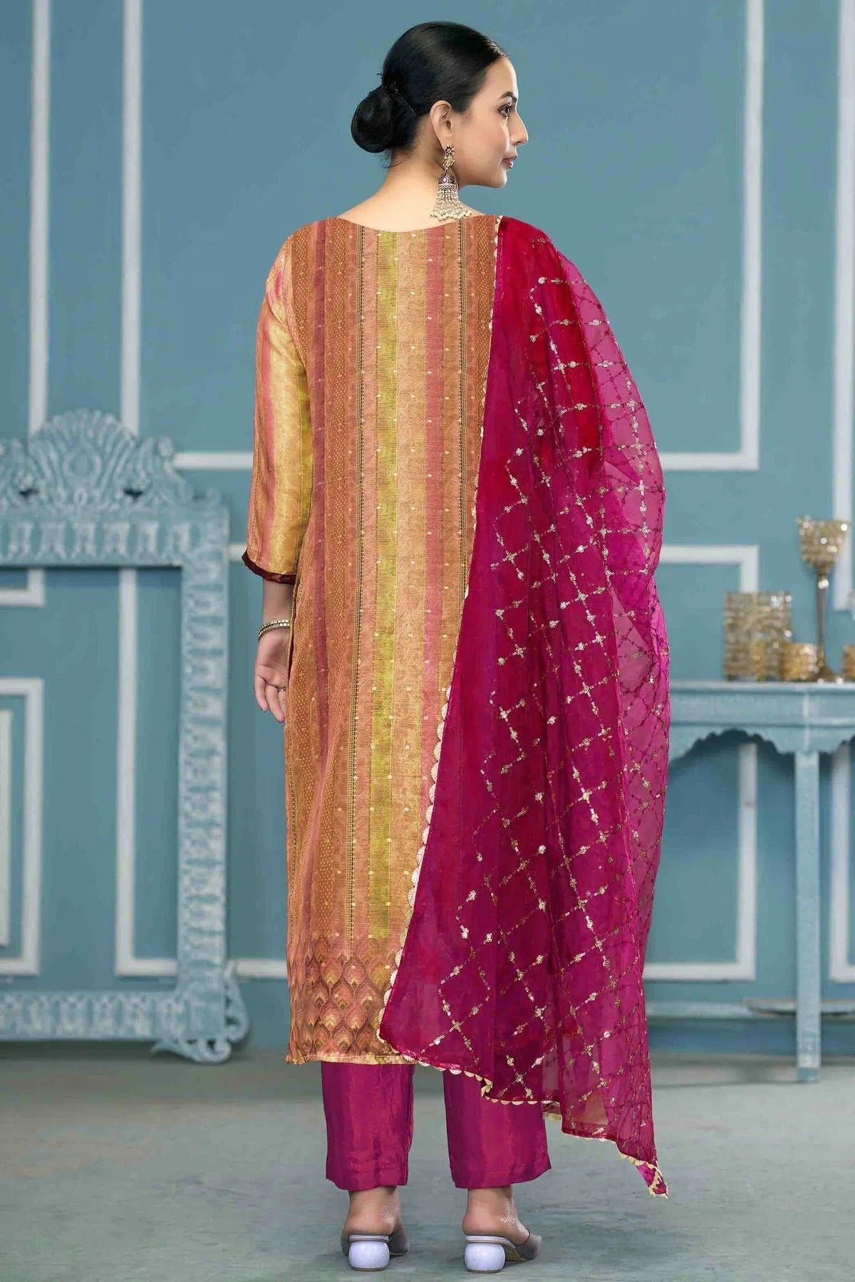 Multicolour Shimmer Silk Pant Style Suit SM1113223 A