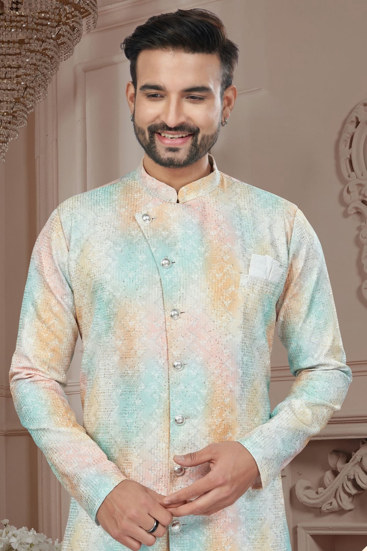 Multicolour Silk Dupion Sherwani SH1040589 A