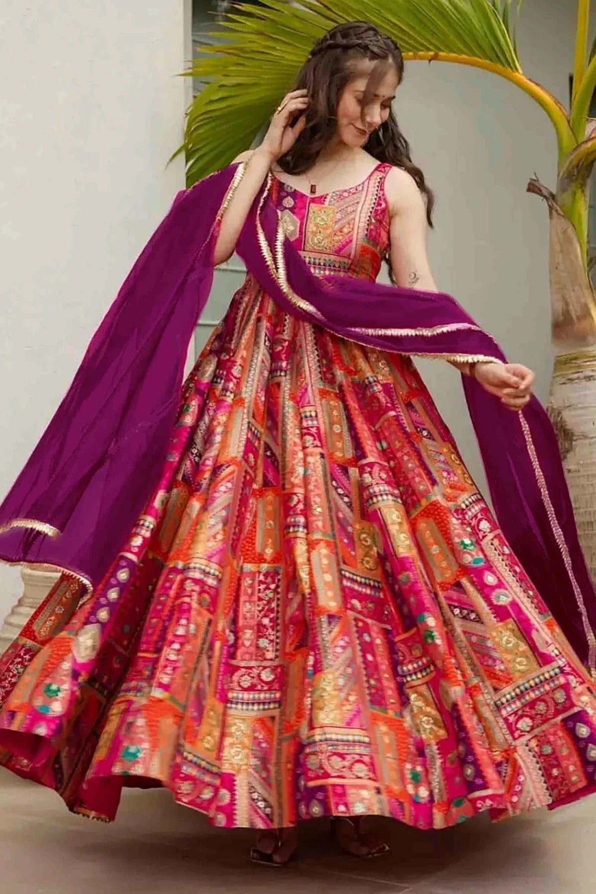 Multicolour Silk Stitched Gown GW1113006 A