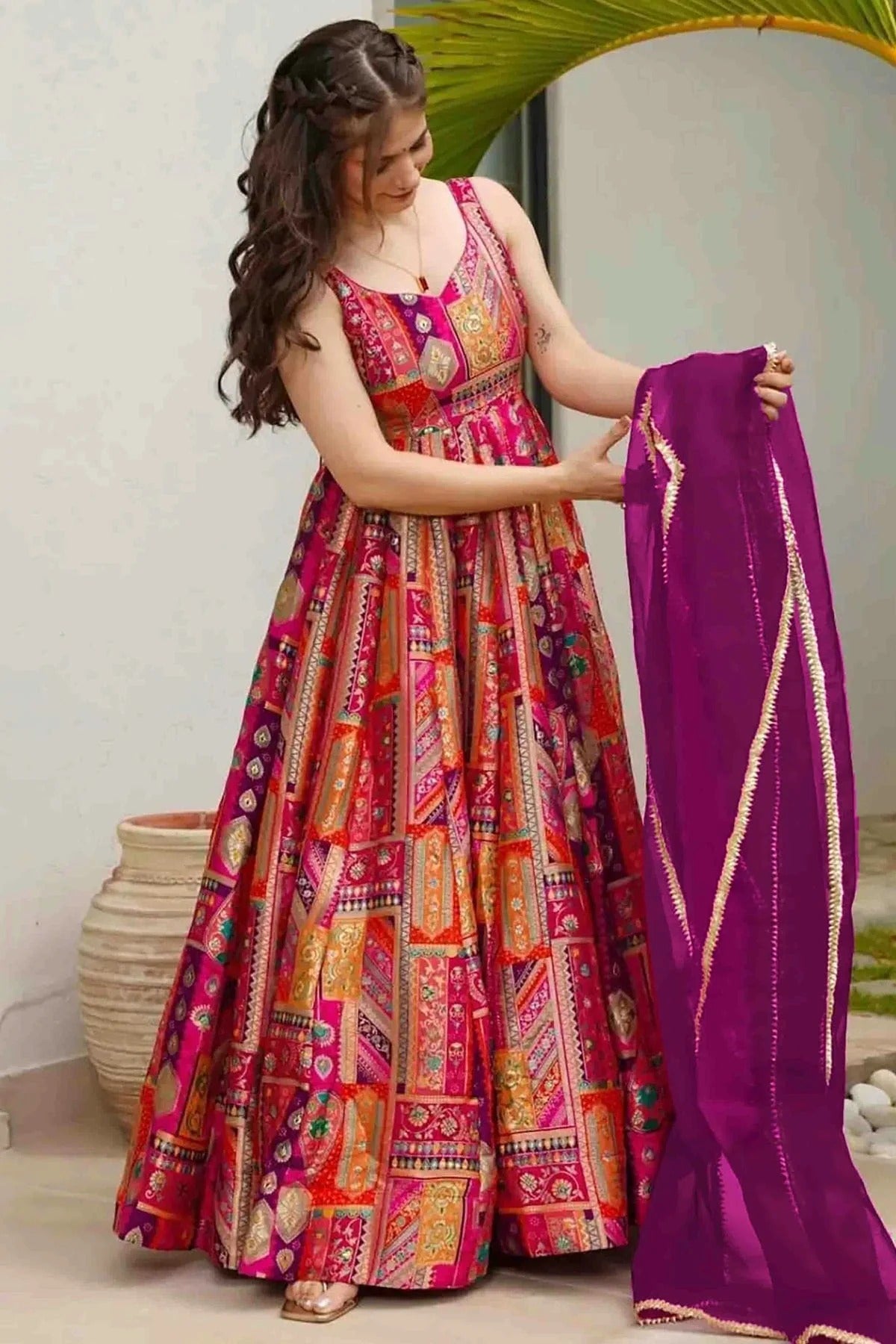 Multicolour Silk Stitched Gown GW1113006 B