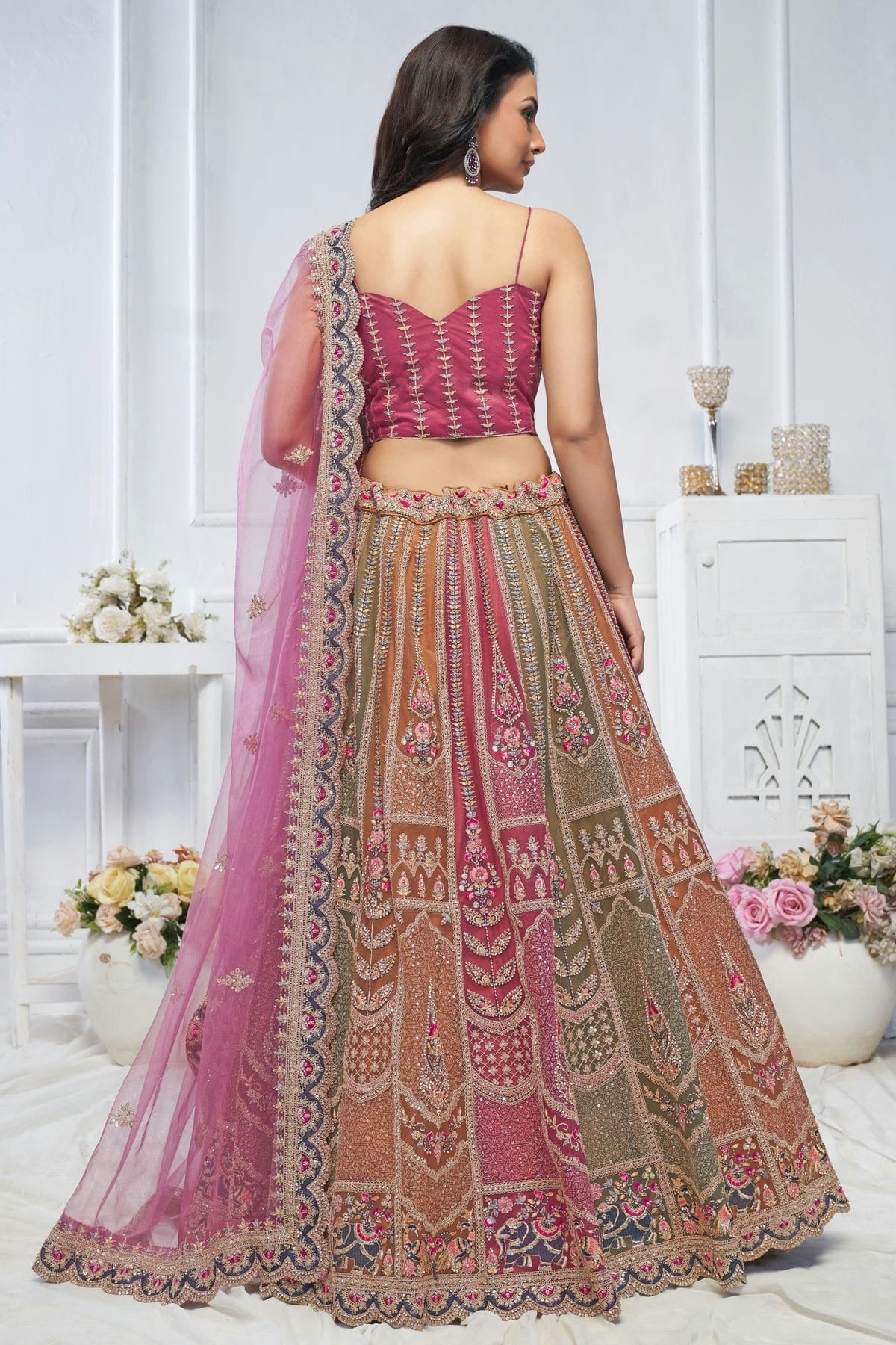 Multicolour Soft Net Embroidery Lehenga Choli LC1111378 A