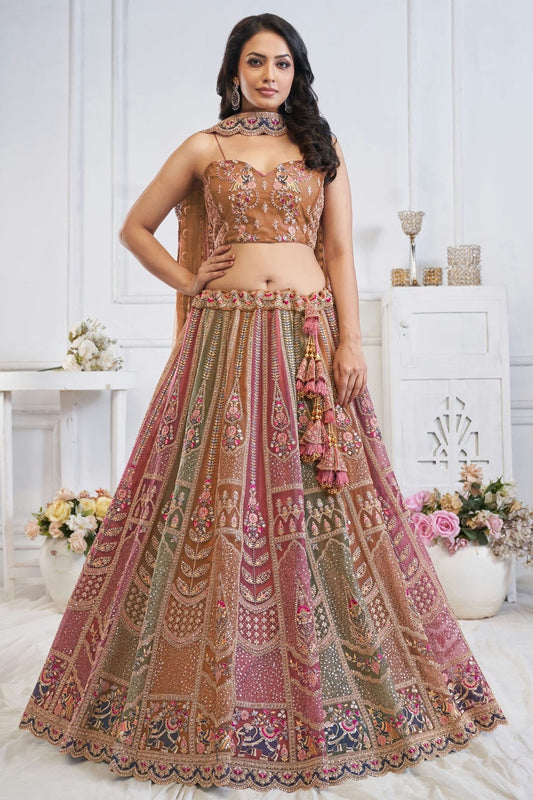 Multicolour Soft Net Embroidery Lehenga Choli LC1111379
