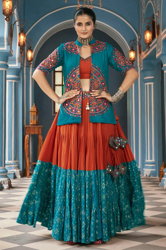 Multicolour Viscose Rayon Navratri Lehenga LC1150249