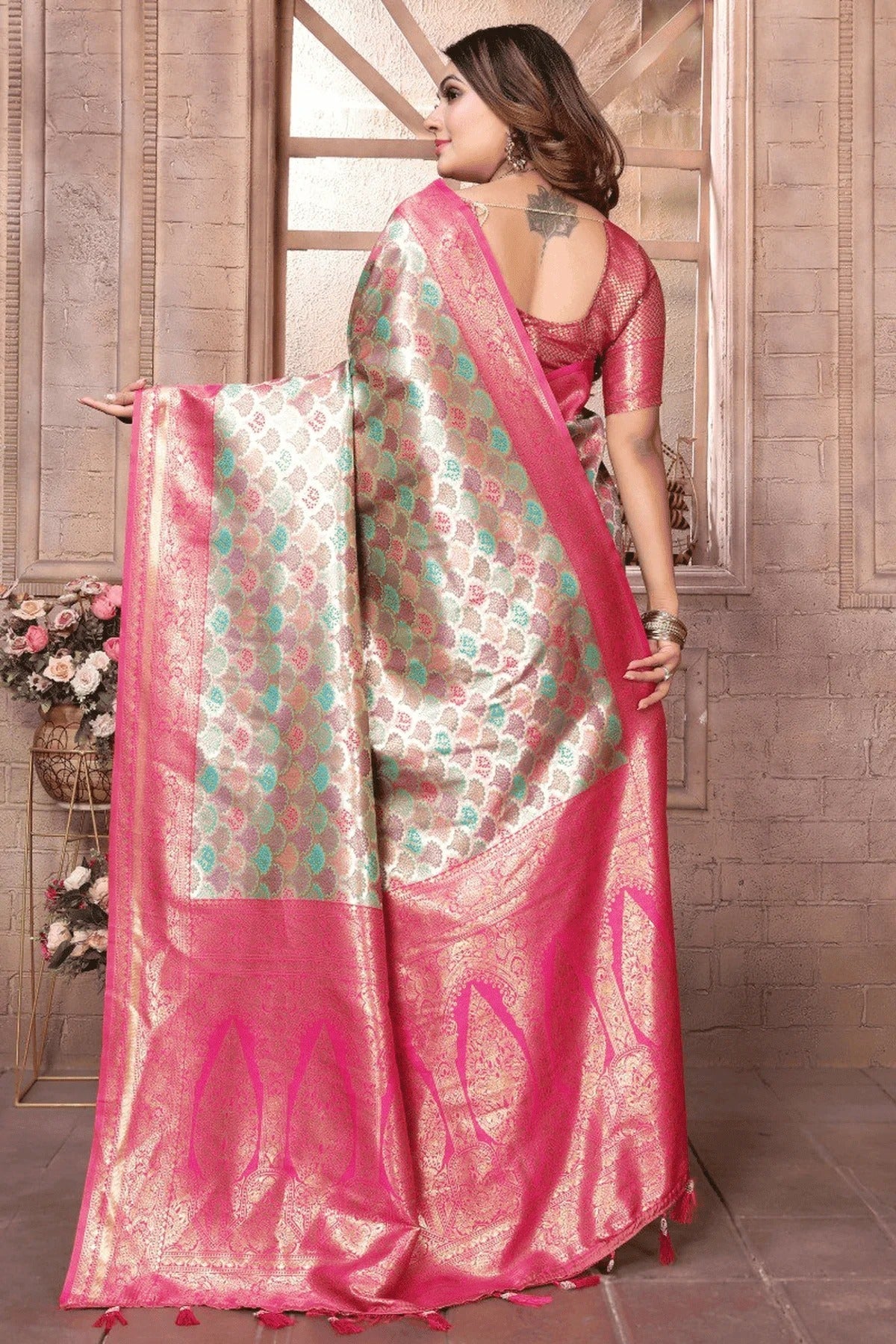 Multicolour Woven Work Banarasi Silk Traditional Saree SD1250237 B