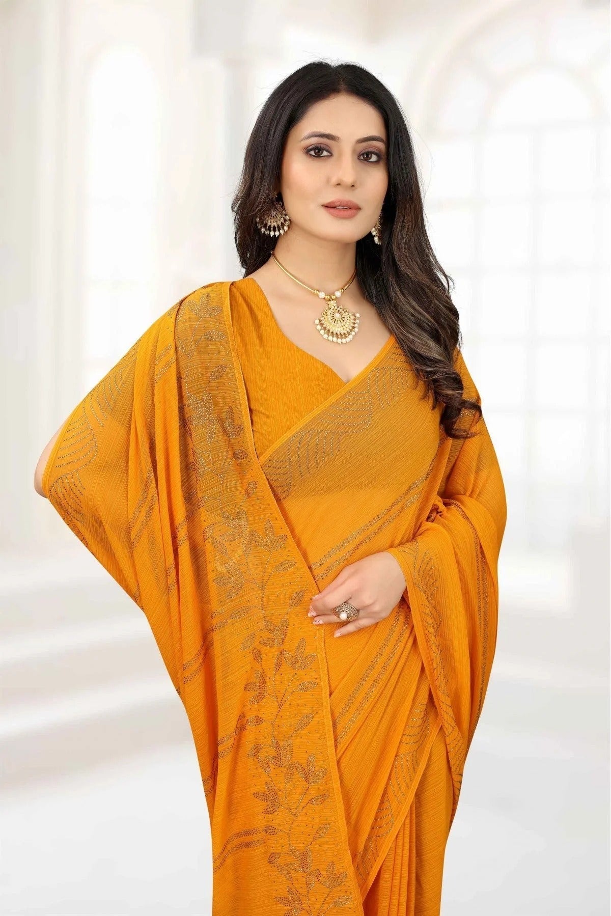 Mustard Colour Chiffon Stone Work Saree SD1120996 A