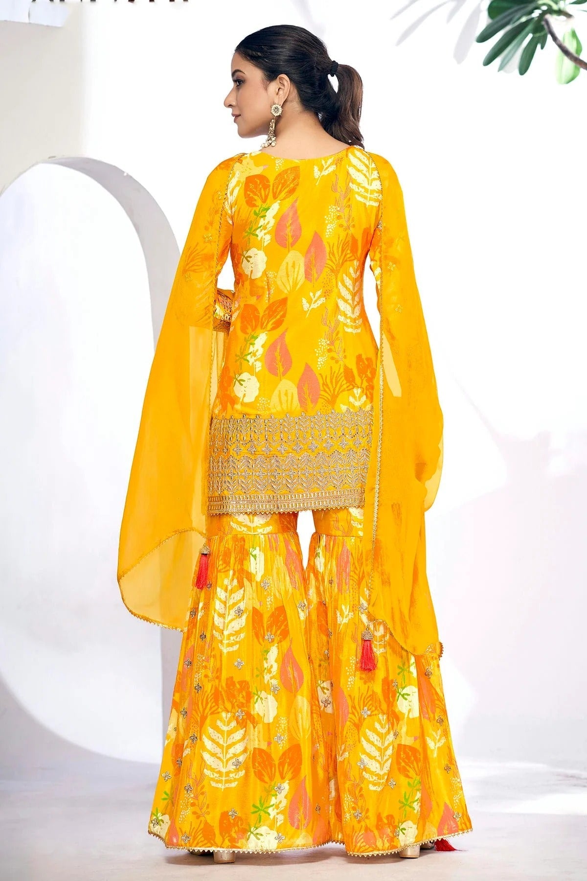 Mustard Colour Chinon Sharara Suit SM1140106 A