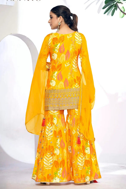 Mustard Colour Chinon Sharara Suit SM1140106 A