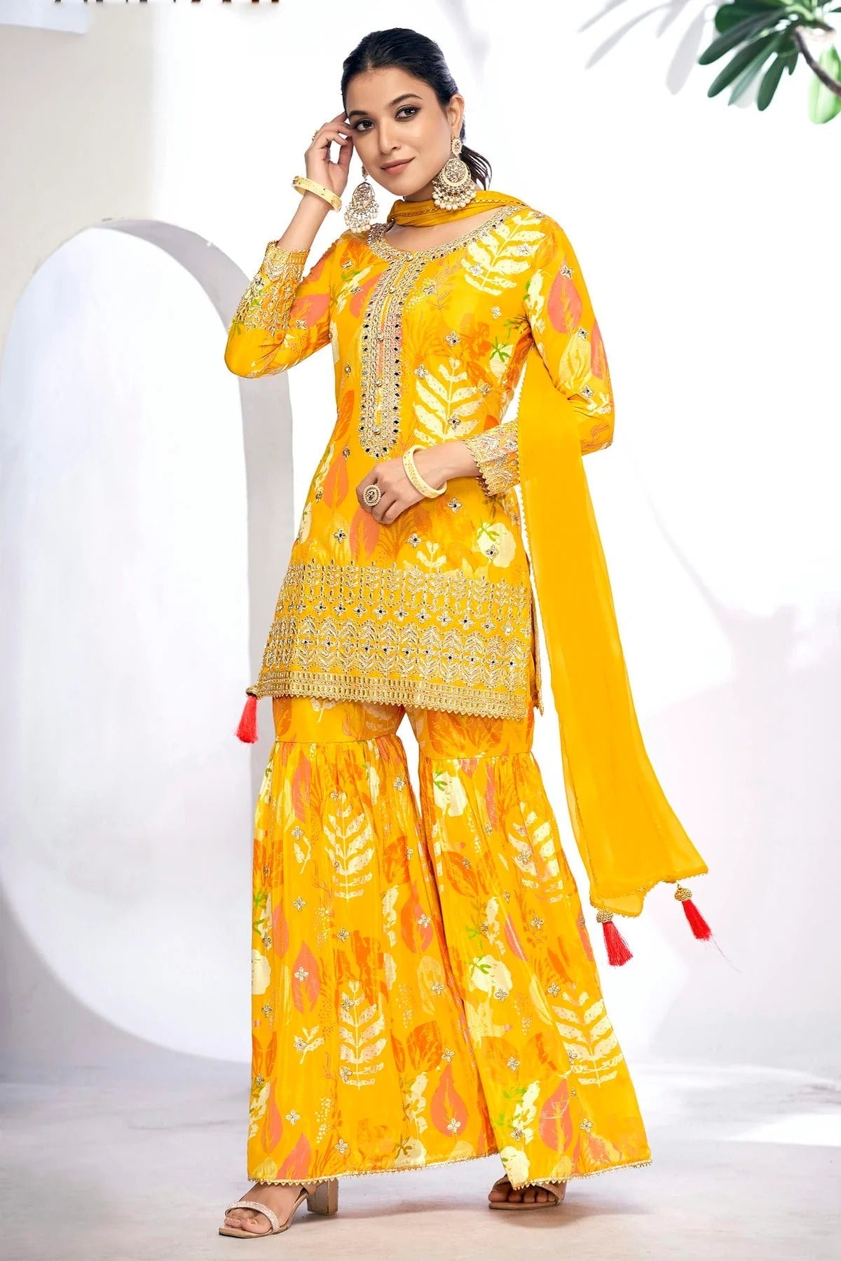 Mustard Colour Chinon Sharara Suit SM1140106