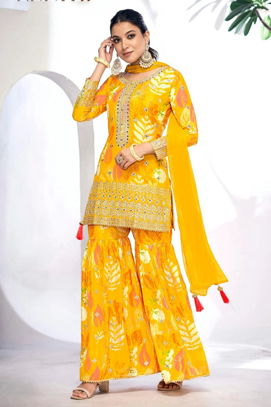 Mustard Colour Chinon Sharara Suit SM1140106