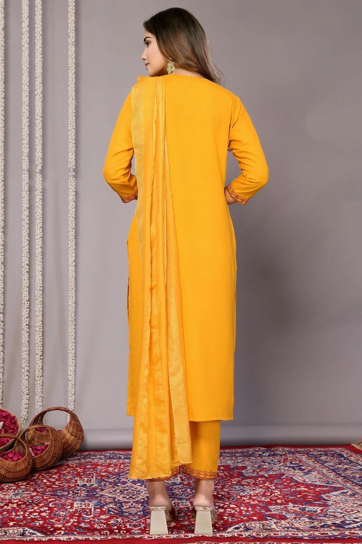 Mustard Colour Cotton Blend Stitched Suit SS1112293 A