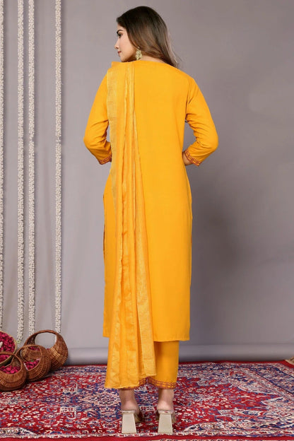 Mustard Colour Cotton Blend Stitched Suit SS1112293 A