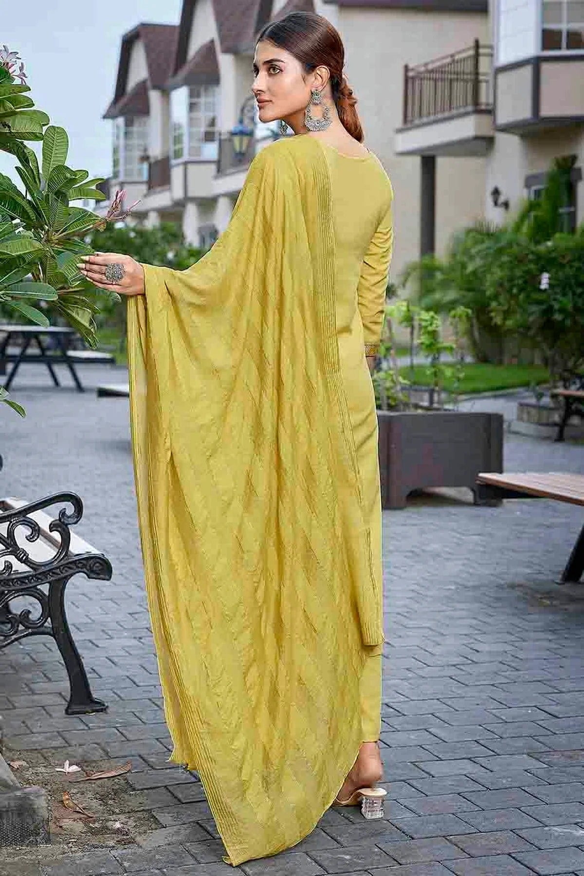 Mustard Colour Cotton Blend Stitched Suit SS1112984 A
