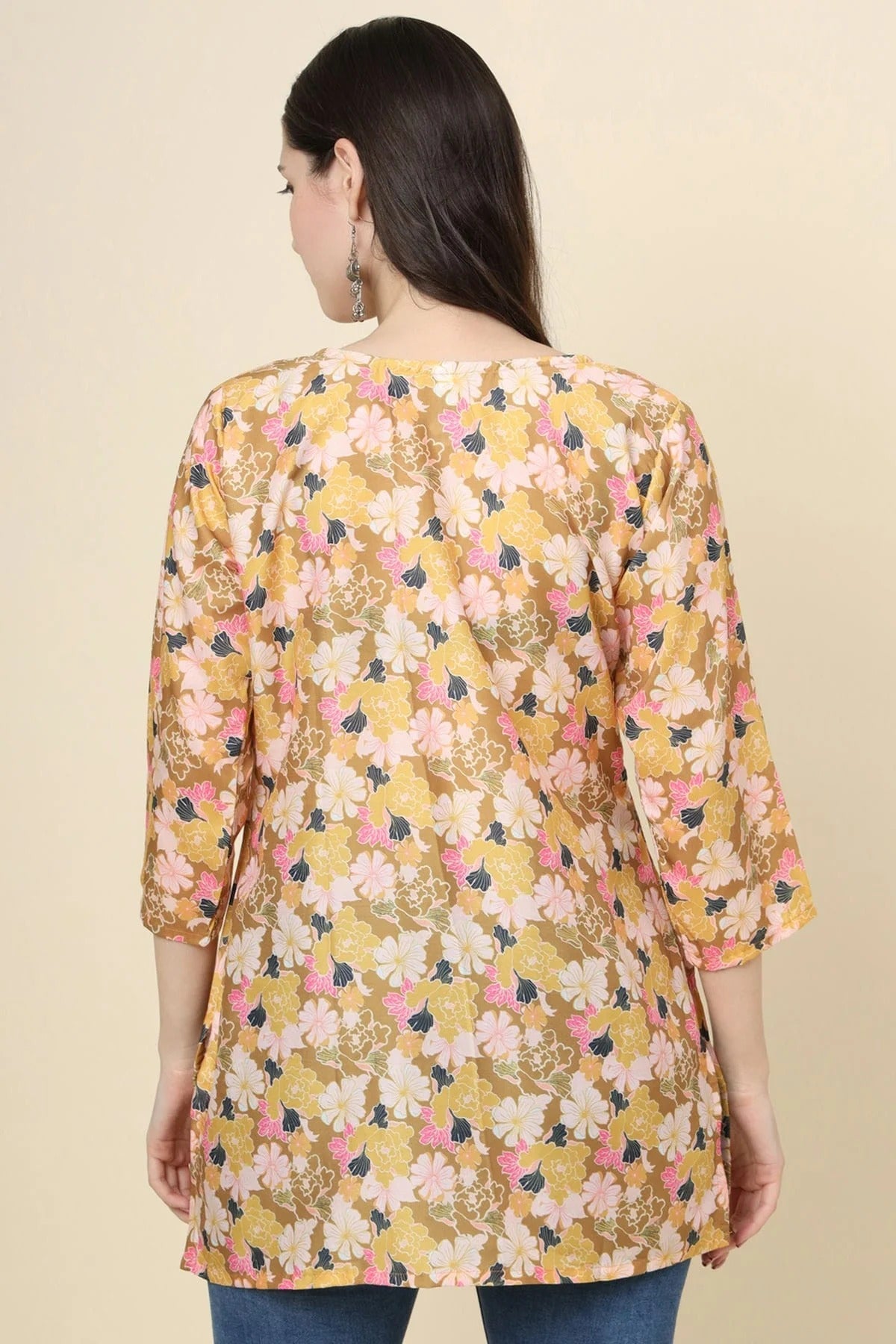 Mustard Colour Cotton Printed Work Readymade Top TP1110782 A