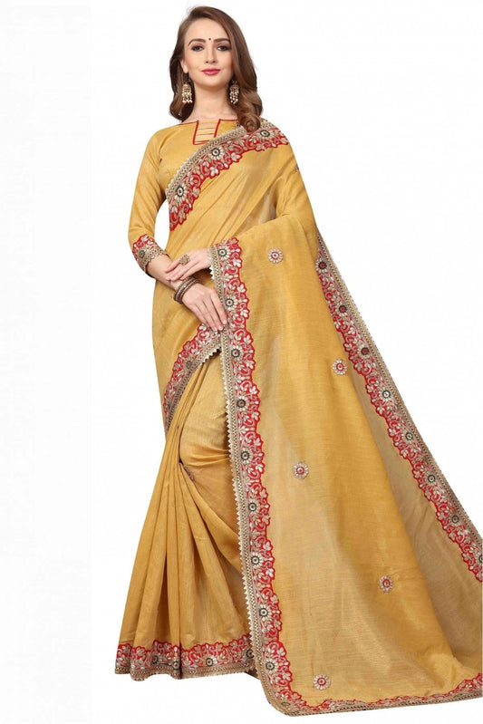 Mustard Colour Cotton Silk Embroidery Saree SD1120126