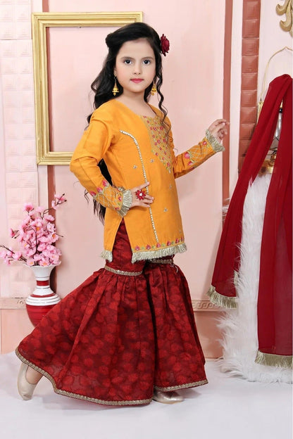 Mustard Colour Cotton Silk Embroidery Sharara Suit GW1070026 A