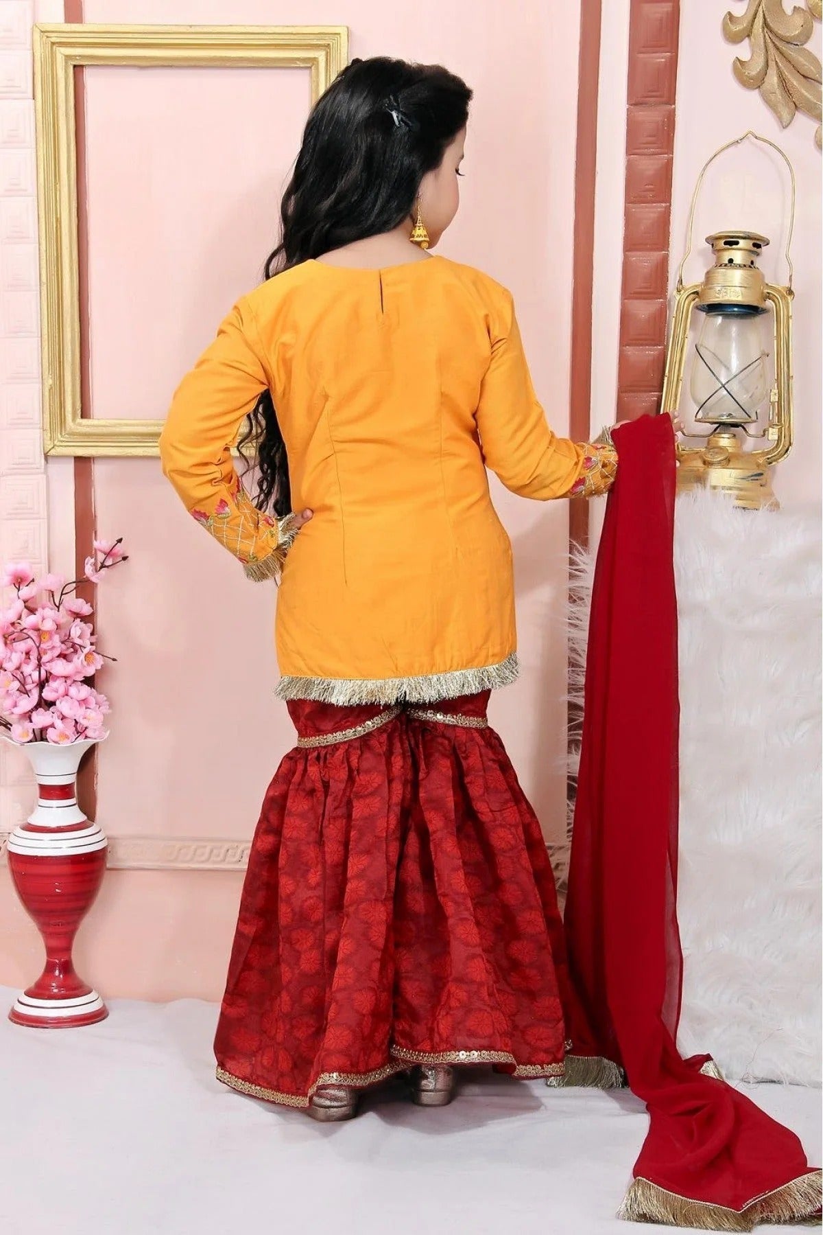 Mustard Colour Cotton Silk Embroidery Sharara Suit GW1070026 B