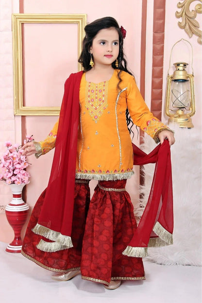 Mustard Colour Cotton Silk Embroidery Sharara Suit GW1070026