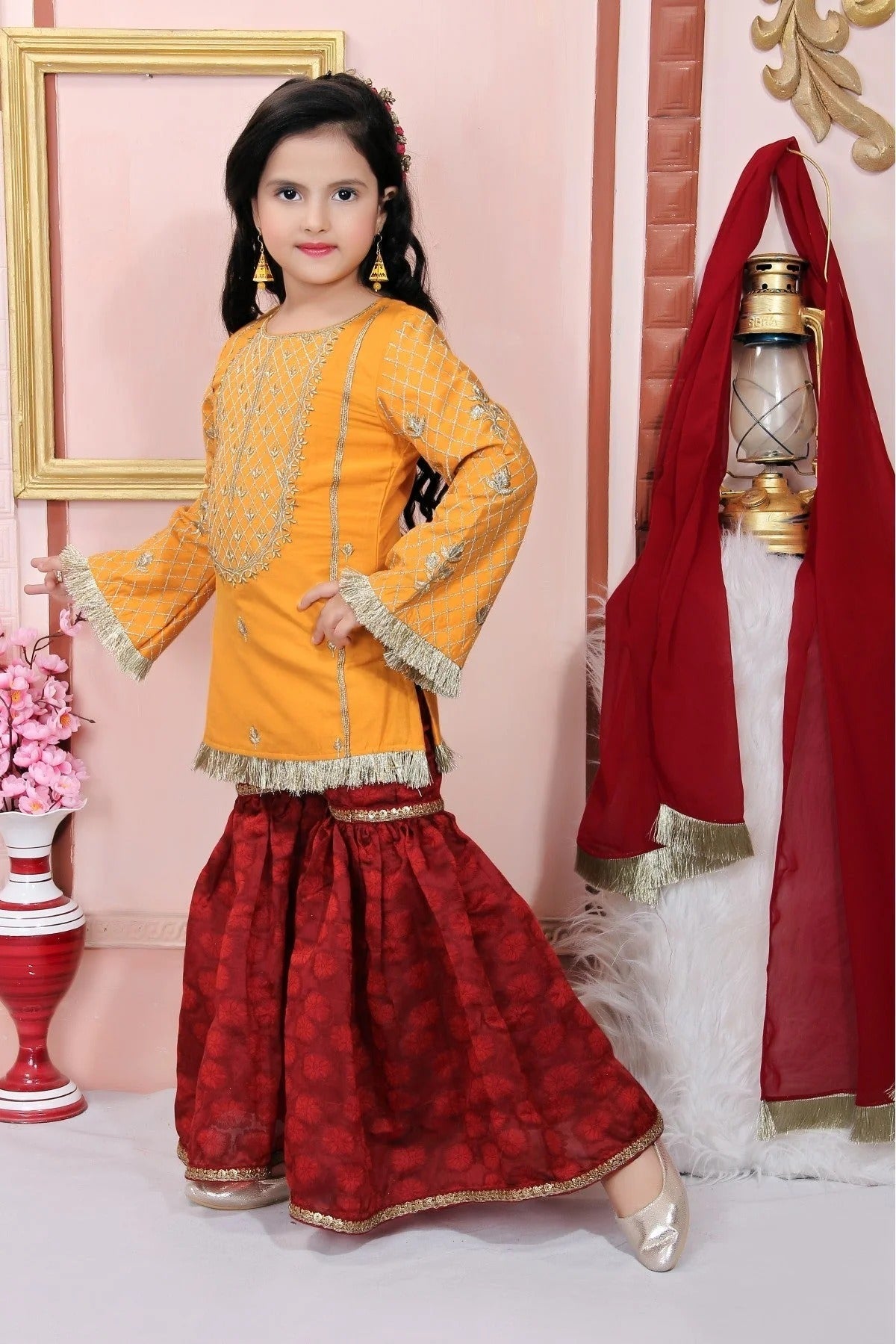 Mustard Colour Cotton Silk Embroidery Sharara Suit GW1070030 A