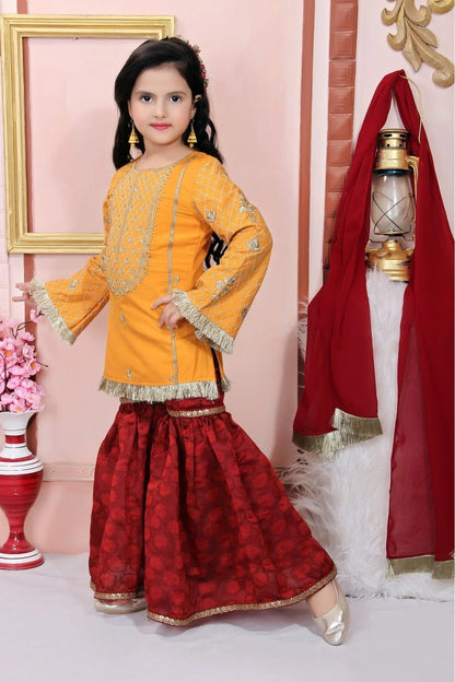 Mustard Colour Cotton Silk Embroidery Sharara Suit GW1070030 A
