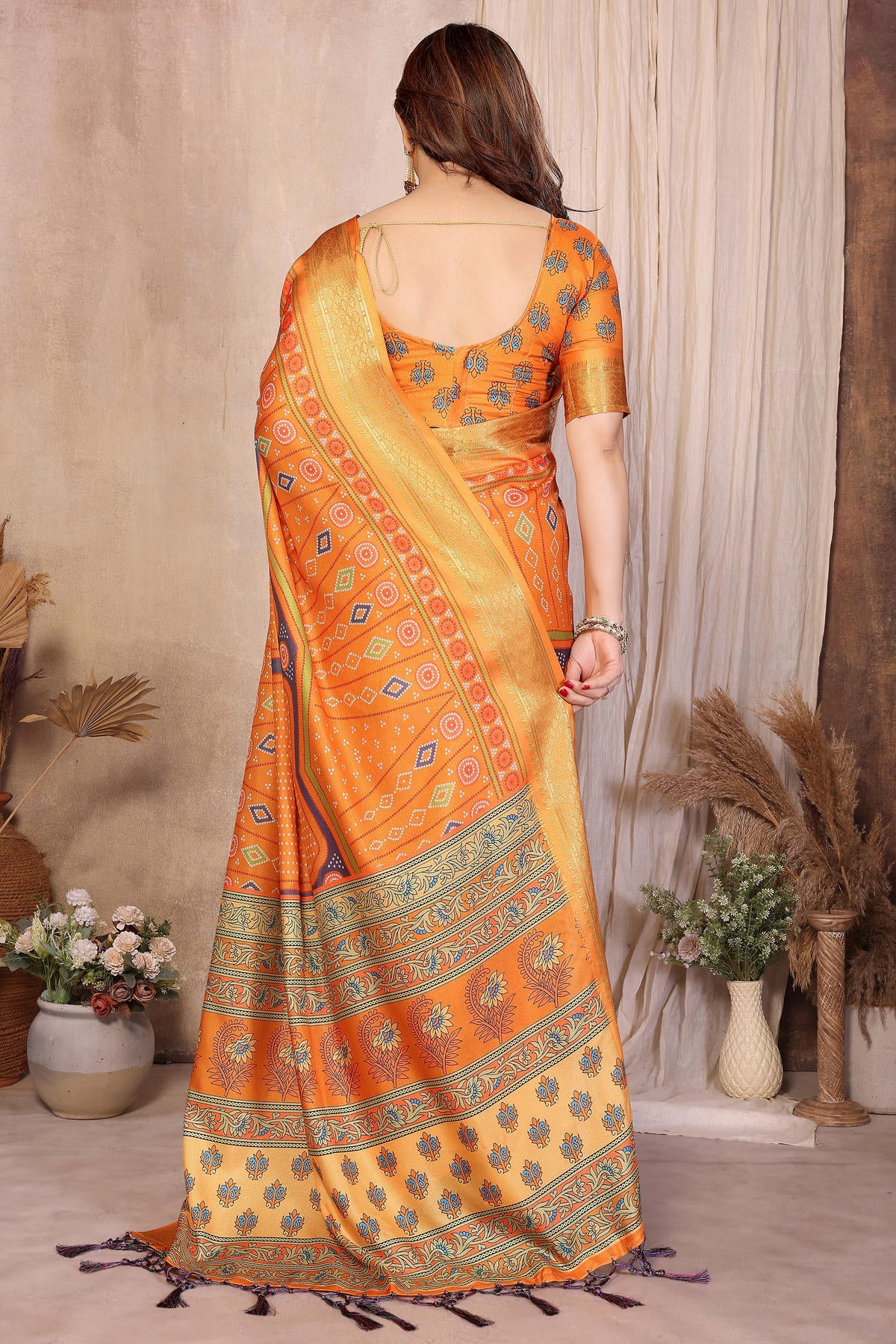 Mustard Colour Cotton Silk Printed Saree