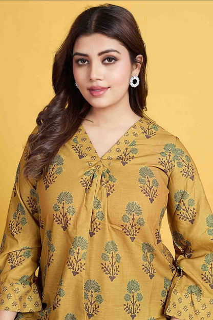 Mustard Colour Cotton Stitched Palazzo Pant Suit SS1140961 A