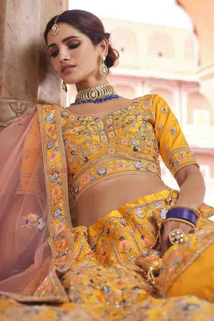 Mustard Colour Crepe Thread Work Lehenga Choli LC1080330 A