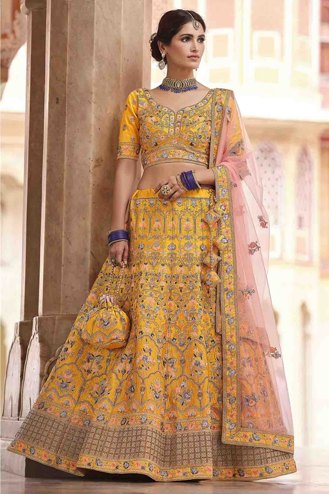 Mustard Colour Crepe Thread Work Lehenga Choli LC1080330