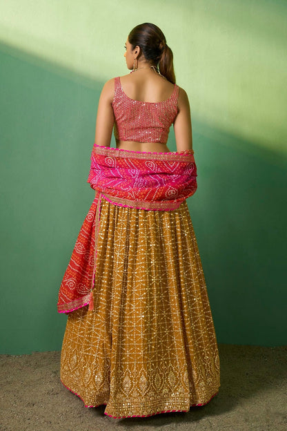 Mustard Colour Embroidery Georgette Lehenga Choli LD1080783 A