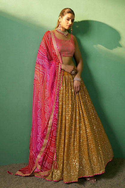 Mustard Colour Embroidery Georgette Lehenga Choli LD1080783